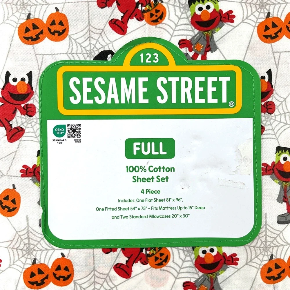 Sesame Street Halloween Elmo Full Sheet Set 100% Cotton 4pc Bedding New